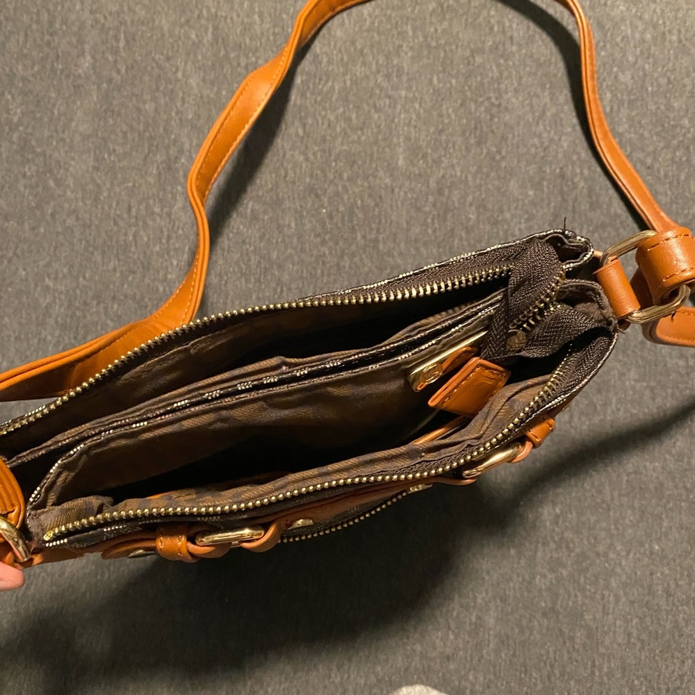brown bag with strap, lots of space inside